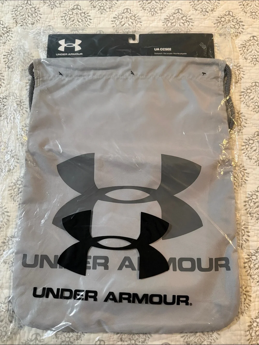 Under Armour Light Gray Drawstring Sports Sack with Black Logo